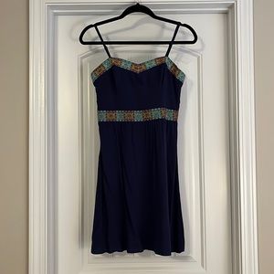 Blue Dress with Patterned Trim